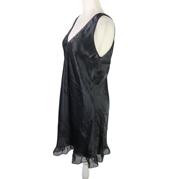 Vintage 90s Inner Most Black Satin Embroidered Nighty Dress M - Picture 3 of 6